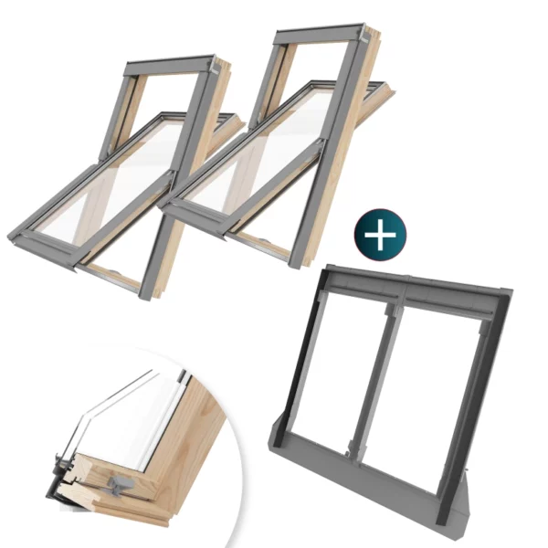 2 x Okno dachowe RoofLITE+ drewniane 78x140 + kołnierz zespolony FCX